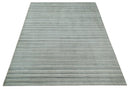 Striped Flatwoven 8x10 Ivory, Beige and Gray Scandinavian Hand Made Blended Wool Area Rug | KE15