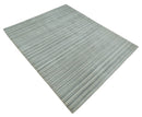 Ivory Beige Gray Striped Blended Wool Area Rug 8x10 - Scandinavian Hand Woven Flatwoven