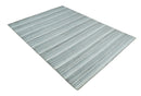 Striped Flatwoven 8x10 White, Silver and Gray Scandinavian Hand Made Blended Wool Area Rug | KE3