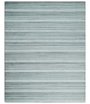 Striped Flatwoven 8x10 White, Silver and Gray Scandinavian Hand Made Blended Wool Area Rug | KE3