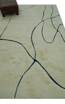 Cream And Black Hand Knotted Wool Area Rug Contemporary Minimalist Modern Design by The Rug Decor