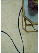 Cream And Black Hand Knotted Wool Area Rug Contemporary Minimalist Modern Design by The Rug Decor