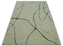 Cream And Black Hand Knotted Wool Area Rug Contemporary Minimalist Modern Design by The Rug Decor