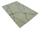 Cream And Black Hand Knotted Wool Area Rug Contemporary Minimalist Modern Design by The Rug Decor
