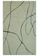 Cream And Black Hand Knotted Wool Area Rug Contemporary Minimalist Modern Design by The Rug Decor