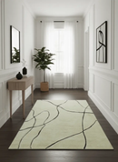 Cream And Black Hand Knotted Wool Area Rug Contemporary Minimalist Modern Design by The Rug Decor