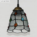 GobekUsa Stunning Clear Glass Trumpet Ceiling Lamp Tiffany Style with Colorful Bead - Elegant 1-Head Pendant Light