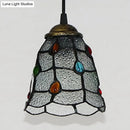 GobekUsa Stunning Clear Glass Trumpet Ceiling Lamp Tiffany Style with Colorful Bead - Elegant 1-Head Pendant Light
