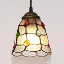 GobekUsa Stunning Clear Glass Trumpet Ceiling Lamp Tiffany Style with Colorful Bead - Elegant 1-Head Pendant Light