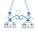 GobekUsa Stunning Tiffany-Style Island Pendant Light - Domed Stainless Glass, 2 Lights - Black/Blue/White - Ideal for Dining Room
