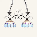 GobekUsa Stunning Tiffany-Style Island Pendant Light - Domed Stainless Glass, 2 Lights - Black/Blue/White - Ideal for Dining Room