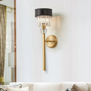 GobekUsa Stylish 1-Light Crystal Wall Sconce with Fabric Shade and Brass Cylinder - Modern Wall Mount Light