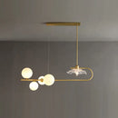 GobekUsa Stylish Brass Finish Postmodern Suspension Lamp with Glass Shade - Creative Island Light featuring Ball and Lotus Leaf Design