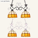 GobekUsa Stylish Grid Dome Chandelier: 2-Head Tiffany Island Lamp in Black/White - Perfect for Dining Room Lighting