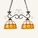 GobekUsa Stylish Grid Dome Chandelier: 2-Head Tiffany Island Lamp in Black/White - Perfect for Dining Room Lighting