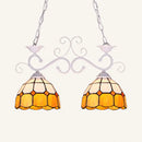GobekUsa Stylish Grid Dome Chandelier: 2-Head Tiffany Island Lamp in Black/White - Perfect for Dining Room Lighting