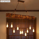 GobekUsa Stylish Linear Dining Room Island Lighting with Wooden Beam Design - Multi Light Brown Ceiling Fixture