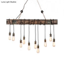 GobekUsa Stylish Linear Dining Room Island Lighting with Wooden Beam Design - Multi Light Brown Ceiling Fixture