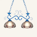GobekUsa Stylish Scalloped Edged Island Light Fixture - Tiffany Style Chandelier in Black/Blue (2 Heads)