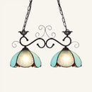 GobekUsa Stylish Tiffany Island Pendant Light with Blue Scalloped Shade and Stainless Glass - Perfect for Dining Room