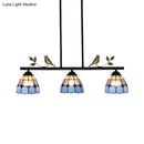 GobekUsa Stylish Tiffany Pendant Light Fixture - Stainless Glass Blue Island Lighting with Grid Dome Shade, 3 Heads - Curved/Bird Design