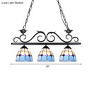 GobekUsa Stylish Tiffany Pendant Light Fixture - Stainless Glass Blue Island Lighting with Grid Dome Shade, 3 Heads - Curved/Bird Design