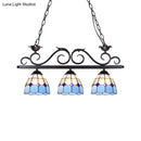 GobekUsa Stylish Tiffany Pendant Light Fixture - Stainless Glass Blue Island Lighting with Grid Dome Shade, 3 Heads - Curved/Bird Design