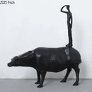 GobekUsa Cowherd Shepherd Boy Resin Figure Sculpture for Modern Home Decor