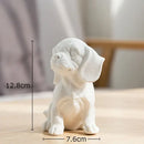 Stylized white matte french bulldog ceramic sculpture living room decor by Decorbites