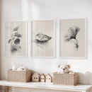 Minimalist Japanese Set of 3 Prints. Black and White Flowers Decor by Wall Art Set