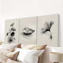 Minimalist Japanese Set of 3 Prints. Black and White Flowers Decor by Wall Art Set