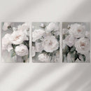 Romantic White Flower 3 Piece Wall Art. Peony Painting Print by Wall Art Set