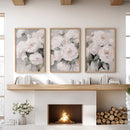 Romantic White Flower 3 Piece Wall Art. Peony Painting Print by Wall Art Set