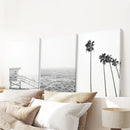 Black White Coastal Wall Art Set: Palms, Ocean, Lifeguard by Wall Art Set