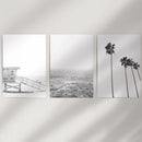 Black White Coastal Wall Art Set: Palms, Ocean, Lifeguard by Wall Art Set