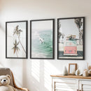 Tropical Beach Wall Art Set. Modern Coastal Surfing Prints by Wall Art Set