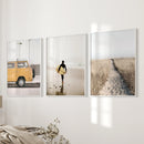 California Beach Set of 3 Prints. Surfer, Retro Van Decor by Wall Art Set