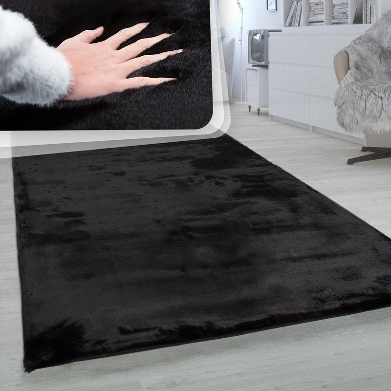 Super Soft Area Rug Fluffy High Pile Cosy Luxurious Touch in Solid Black