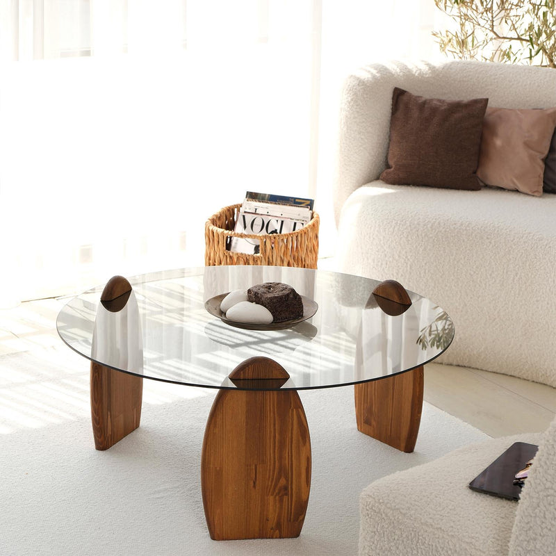 Surf Solid Coffee Table/Chestnut & Smoked Glass - (D)35.5" (H)16"