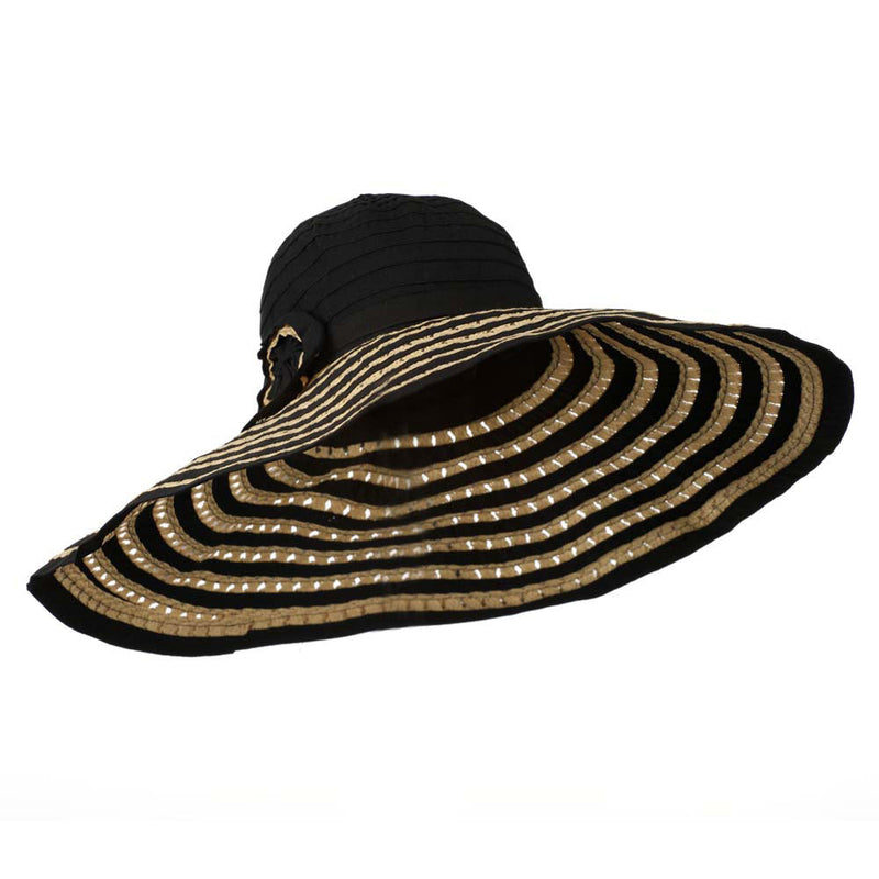 Striped Hat with Flower And Ribbon Design