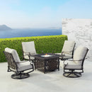 Black Aluminum Fire Table Set with Four Club Chairs