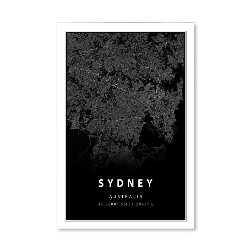 Sydney Black Map Canvas