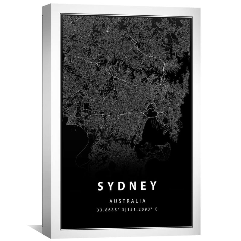 Sydney Black Map Canvas