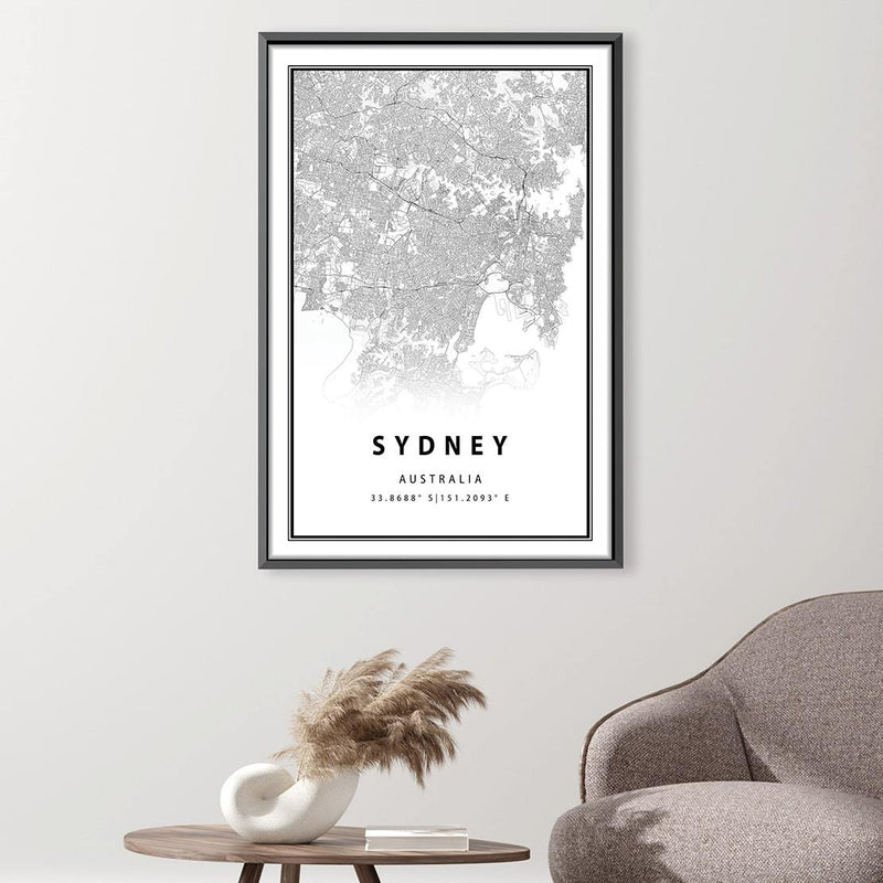 Sydney White Map Canvas