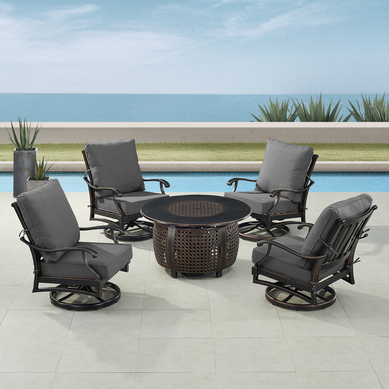 Black Aluminum Fire Table Set with Four Club Chairs