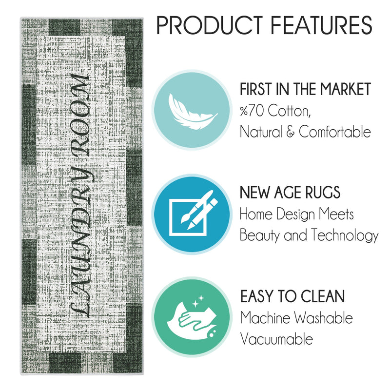 SussexHome Non Skid Washable Laundry Room Rug Runner - 20" x 59" | Olive Green