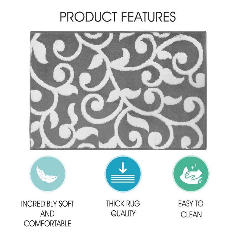 Sussex Home, Landing Rug, Slip Resistant Indoor Carpets Includes Adhesive Tape  2' x 3'-Floral Collection |Gray&White