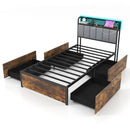 Twin/Full/Queen Bed Frame with LED Lights Upholstered Headboard and 4 Storage Drawers by LJGDeals