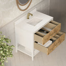 James Martin Olena 36" Single Bathroom Vanity, Polished White and Light Mappa Burl