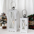 Set of 2 17.5''&24.5'' Farmhouse Wood Lantern (White Rectangle)